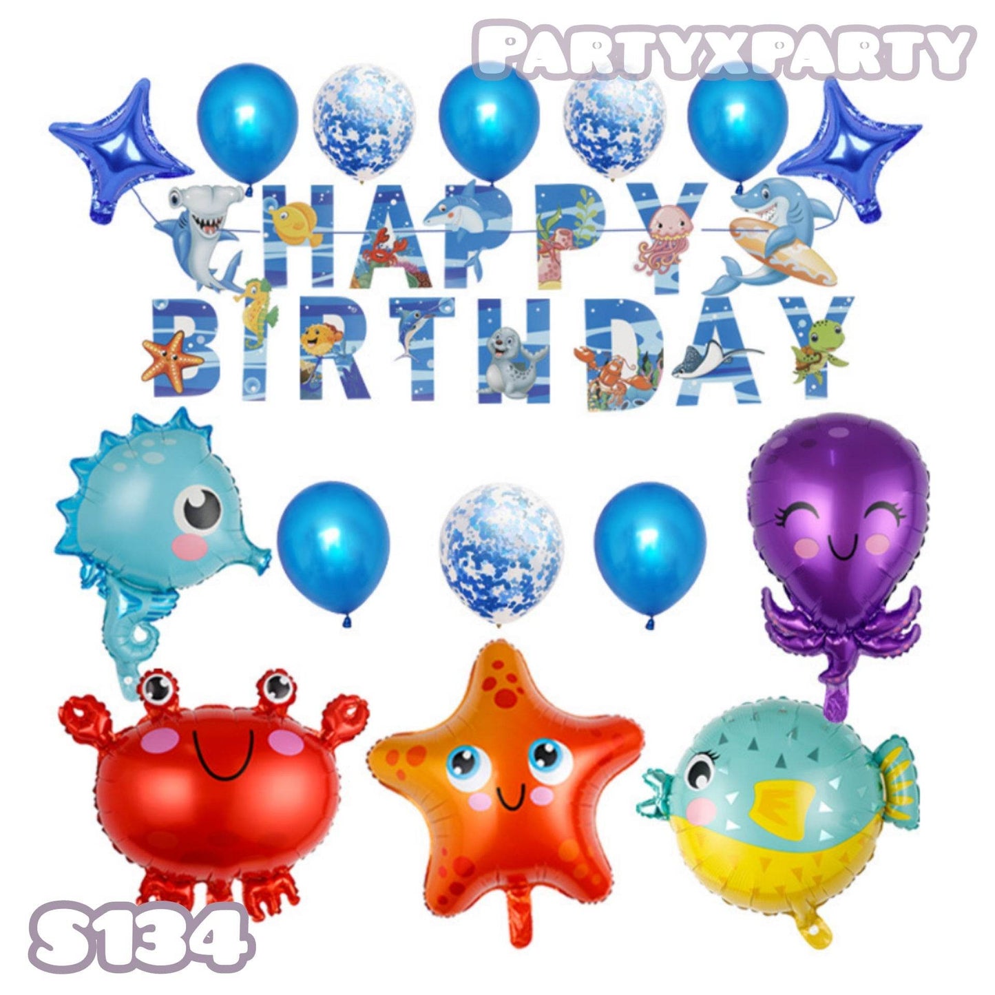 Ocean Series Birthday Balloon Party Celebration Balloon Decoration Set -- – S134