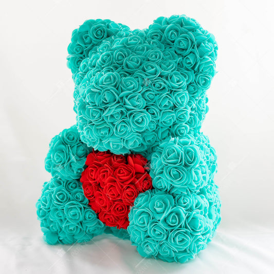 40CM Standing Rose Bear + Free Engraved Wooden Card - party X party
