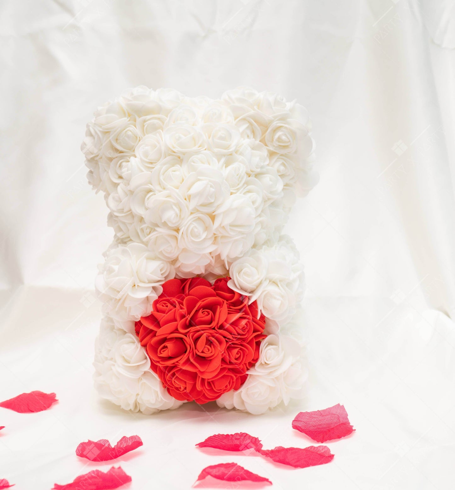25CM Rose Bear – Birthday & Proposal Gift Display + Free Engraved Wooden Greeting Card - party X party