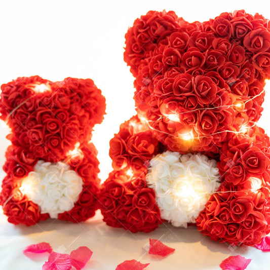 25CM Rose Bear – Birthday & Proposal Gift Display + Free Engraved Wooden Greeting Card - party X party