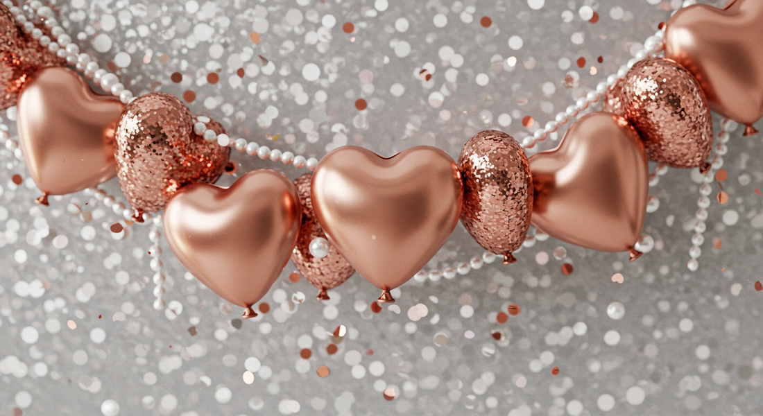 Rose Gold Heart Balloon Garland with Pearl & Sequin Accents - Silver