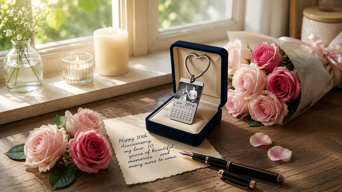 Celebrating Golden Moments: The Perfect 10th Wedding Anniversary Gift for Husband or Wife – Keepsake Charm Keychain That Tells Your Love Story party X party