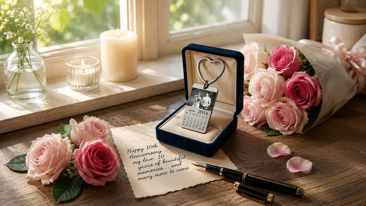 Celebrating Golden Moments: The Perfect 10th Wedding Anniversary Gift for Husband or Wife – Keepsake Charm Keychain That Tells Your Love Story party X party