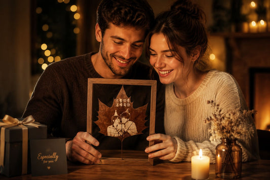 Celebrate Your Love Story with a Custom Portrait Engraved on Plane Tree Leaf – The Perfect Couple’s Birthday Gift party X party