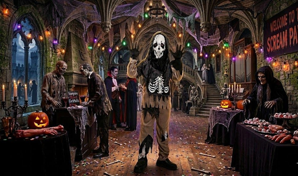 Does Your Kid Hate Scary Face Paint This Halloween? Try the Kids' Skeleton or Grim Reaper Cosplay Costume Instead party X party