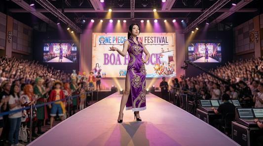 Step Into the World of Boa Hancock with the One Piece – Boa Hancock Cosplay Costume Anime Expo Performance Outfit Purple Cheongsam party X party