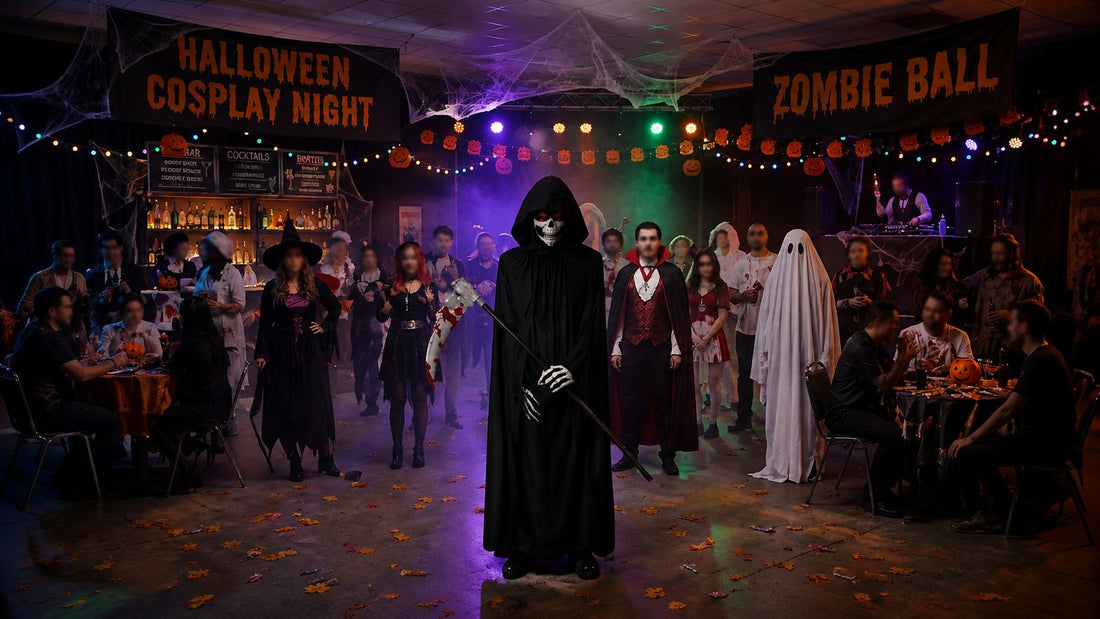 Want to Gather Scared Souls This Halloween? Try the Grim Reaper Costume Set with Scythe, Mask, Gloves, and Cloak party X party