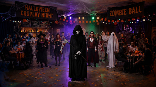 Want to Gather Scared Souls This Halloween? Try the Grim Reaper Costume Set with Scythe, Mask, Gloves, and Cloak party X party