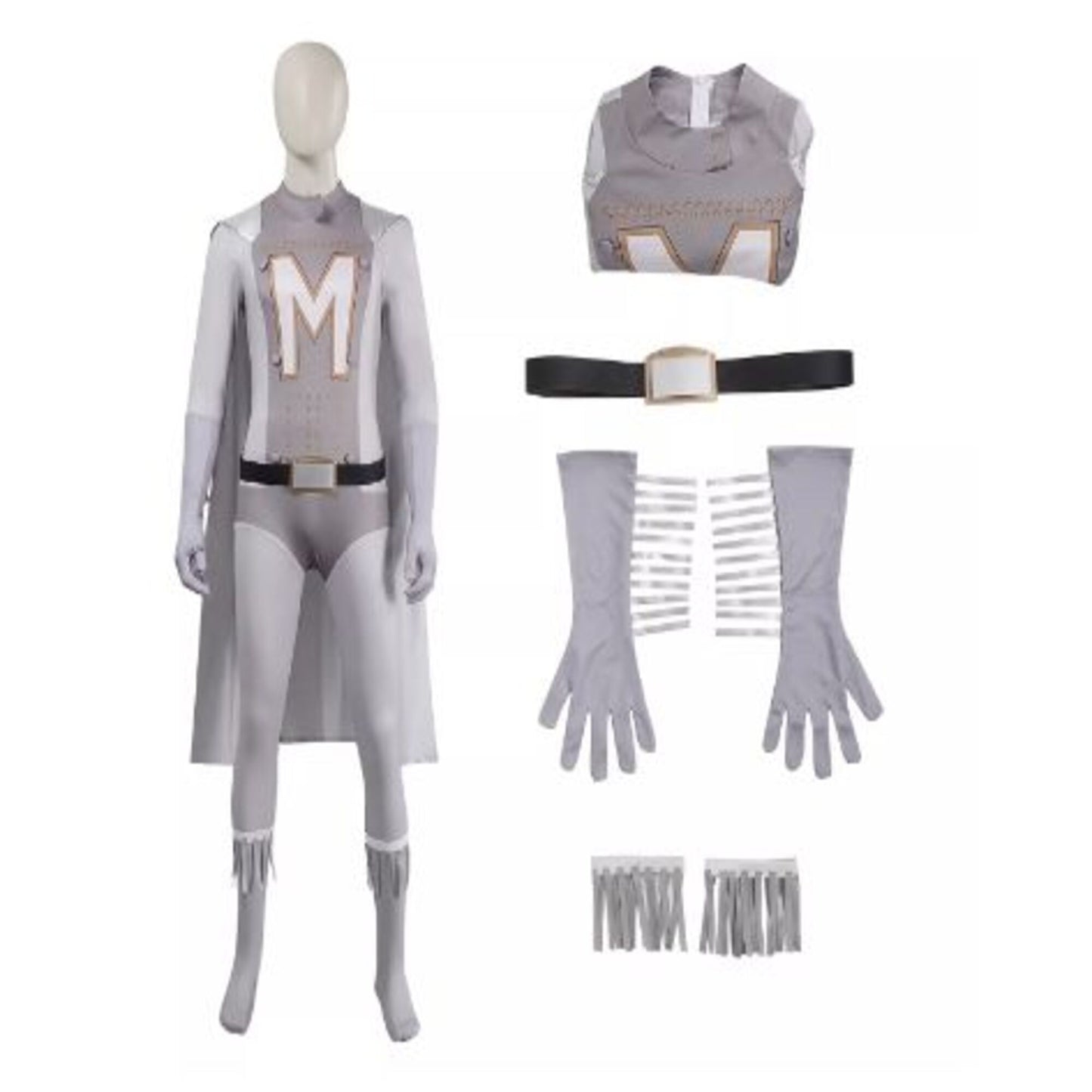 M Superman Gray Cosplay – New City Superman Villain Bodysuit with Cape – Stage Performance Costume | DC006 party X party