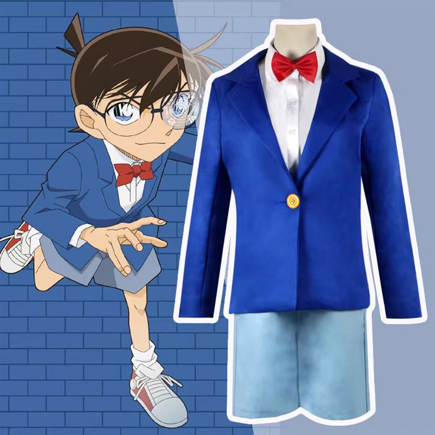Detective Conan Cosplay Costume | Kudo Shinichi Adult Men’s Set | Children’s Halloween Anime Outfit & School Uniform C068 party X party