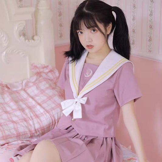Oboro Moon Village Japanese authentic JK uniform Kansai collar sailor suit women’s student class uniform smoky-pink soft-girl set C047 party X party