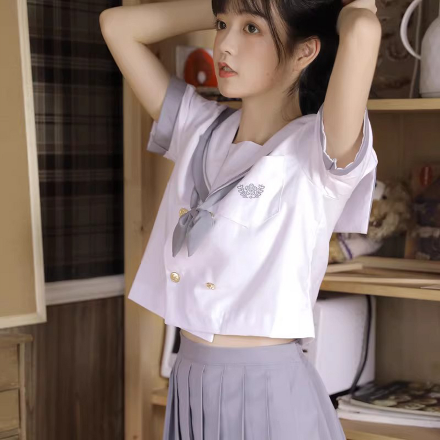 Classic Single-Line Sailor Uniform | Gray-Edge Minimalist JK Set | Sweet Academy Style Student Class Uniform C020 party X party