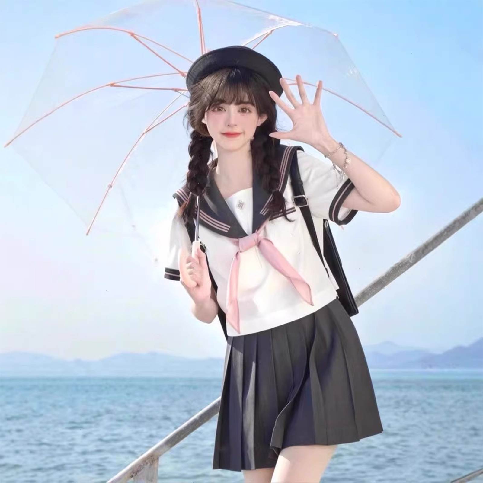 Japanese Academy Sailor Suit | Cross-Disguising Large-Size JK Uniform – Sweet Spring Summer Student Set with Pleated Skirt (C045) party X party