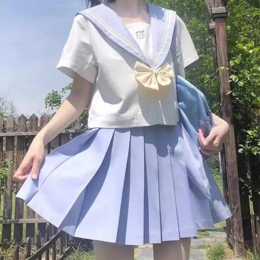 【Tears of the Sea】JK Uniform Full Set | Blue Plaid Skirt & Sailor Collar Top | Japanese Academy Style Autumn Student Outfit C057 party X party