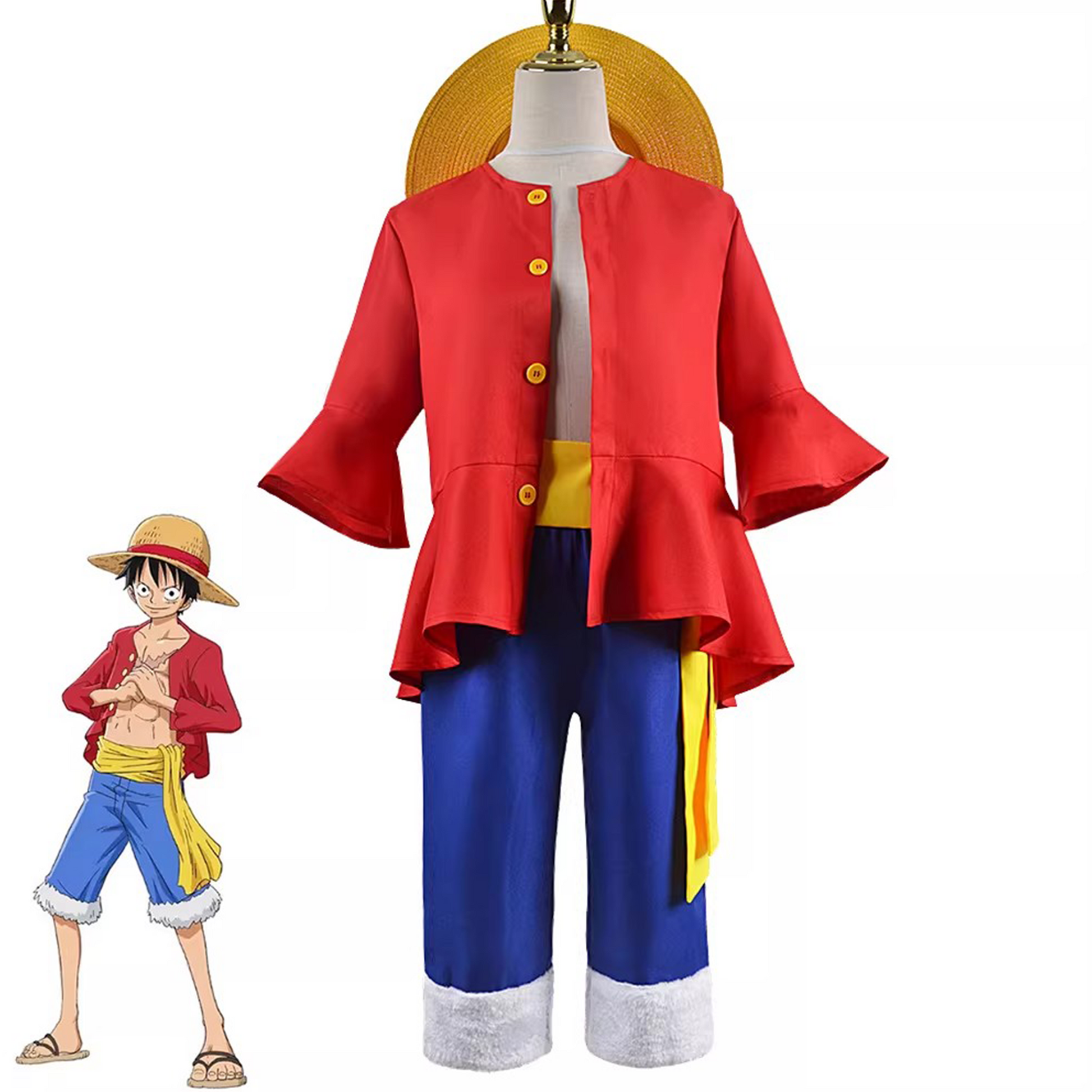 One Piece – Monkey D. Luffy Sabaody Archipelago Two Years Later Straw Hat Cosplay Anime Main Character Costume 0002 party X party