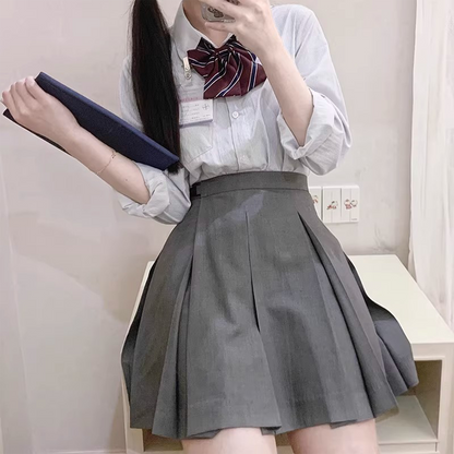 Thai Uniform Style JK Pleated Skirt - High-Waist 8-Pleat Academy A-Line Skirt - C001 party X party