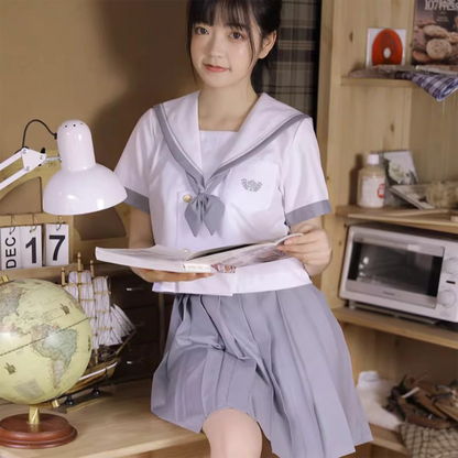 Classic Single-Line Sailor Uniform | Gray-Edge Minimalist JK Set | Sweet Academy Style Student Class Uniform C020 party X party