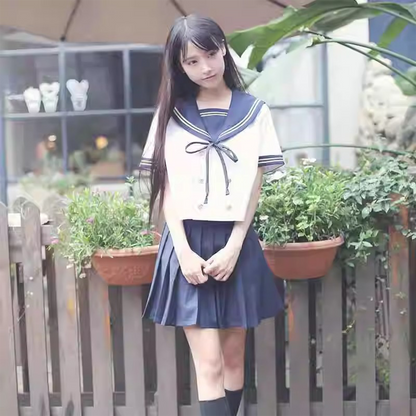 Japanese JK Uniform Set | Double-Breasted Sailor Collar Shirt & Pleated Skirt | Women's Academy Style Student School Uniform C038 party X party