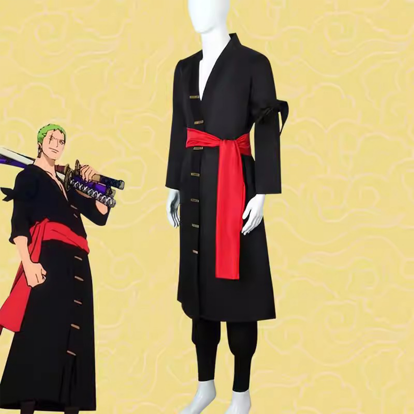 One Piece – Roronoa Zoro Black Wano Country Two Years Later Role-Play Cosplay Costume (Men’s Anime Outfit) 0005 party X party