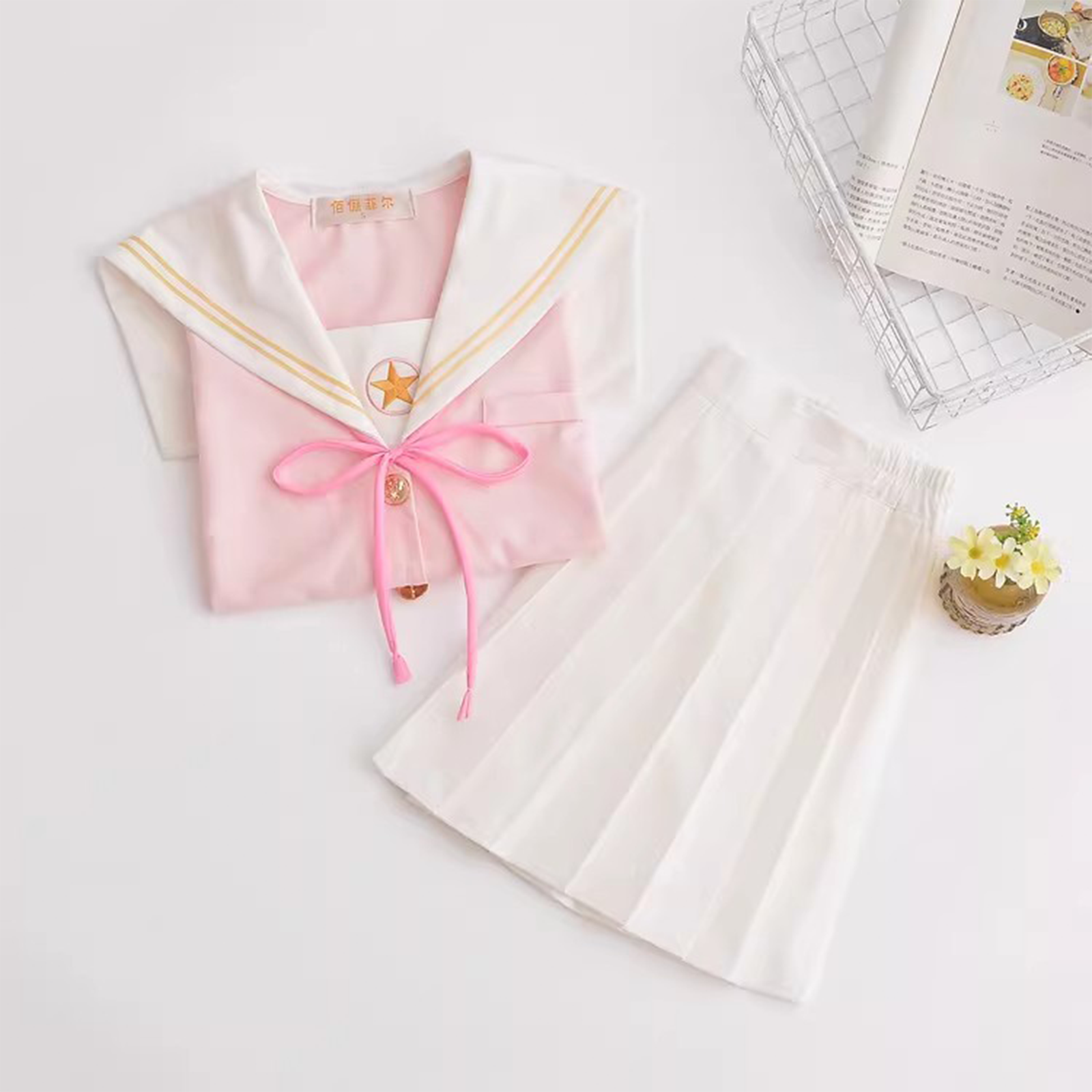 Rabbit House Japanese JK Uniform | Pink Sakura Sailor Suit & Pleated Skirt | Women's Summer Academy Style Cute Student Costume C059 party X party