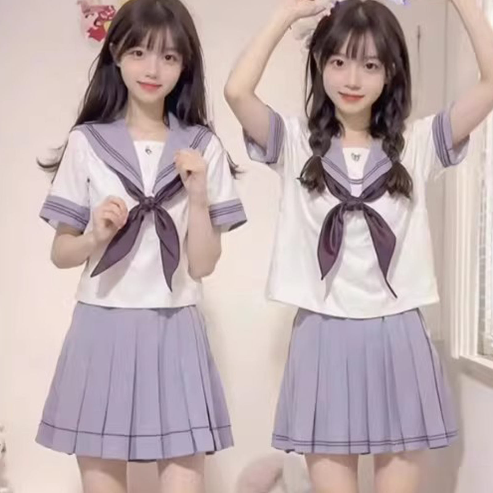 Tsukino HOUSE Fujitsu High Series: Gray-Purple Japanese Sailor Uniform | Summer Short-Sleeve JK Set - Dopamine Aesthetic C026 party X party
