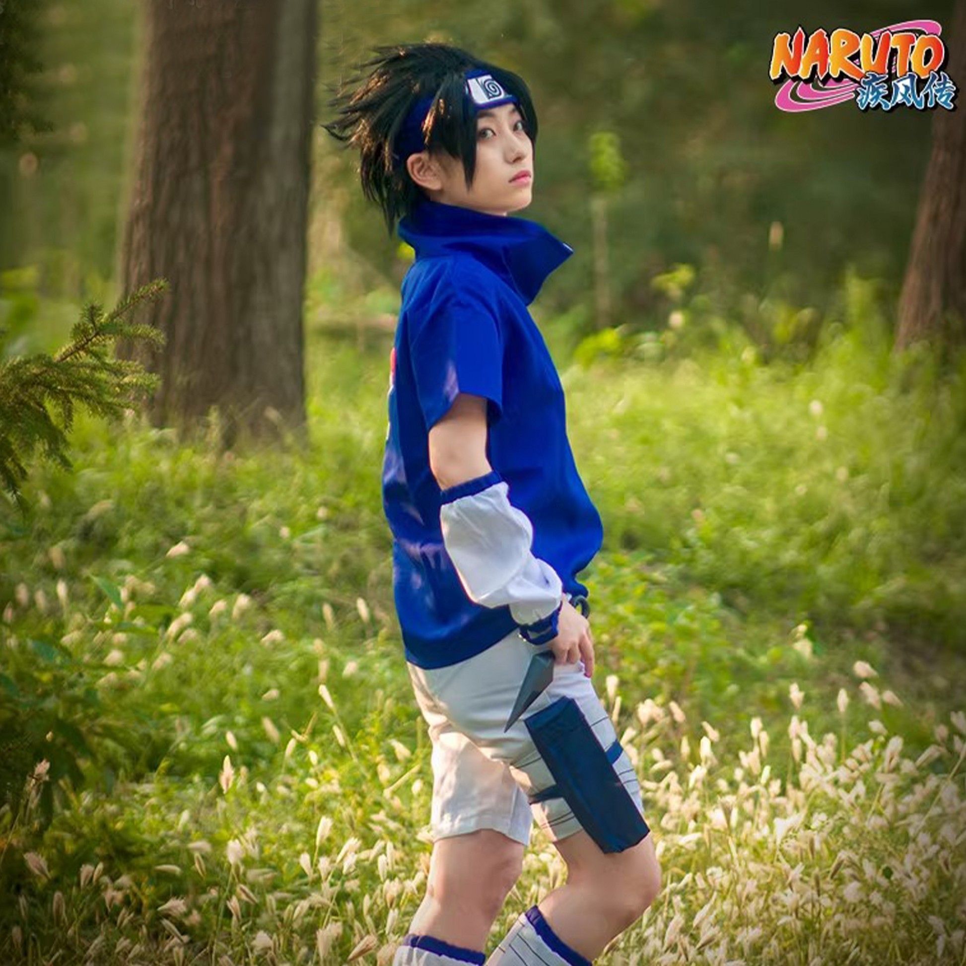 Naruto Sasuke Uchiha Youth Ninja Cosplay Costume – Classic Genin Version N002 party X party