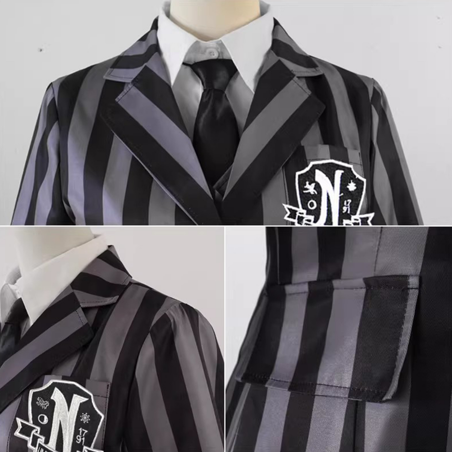 Wednesday Cosplay Costume: Addams Family School Uniform | Nevermore Academy Striped Suit Set for Women - C013 party X party