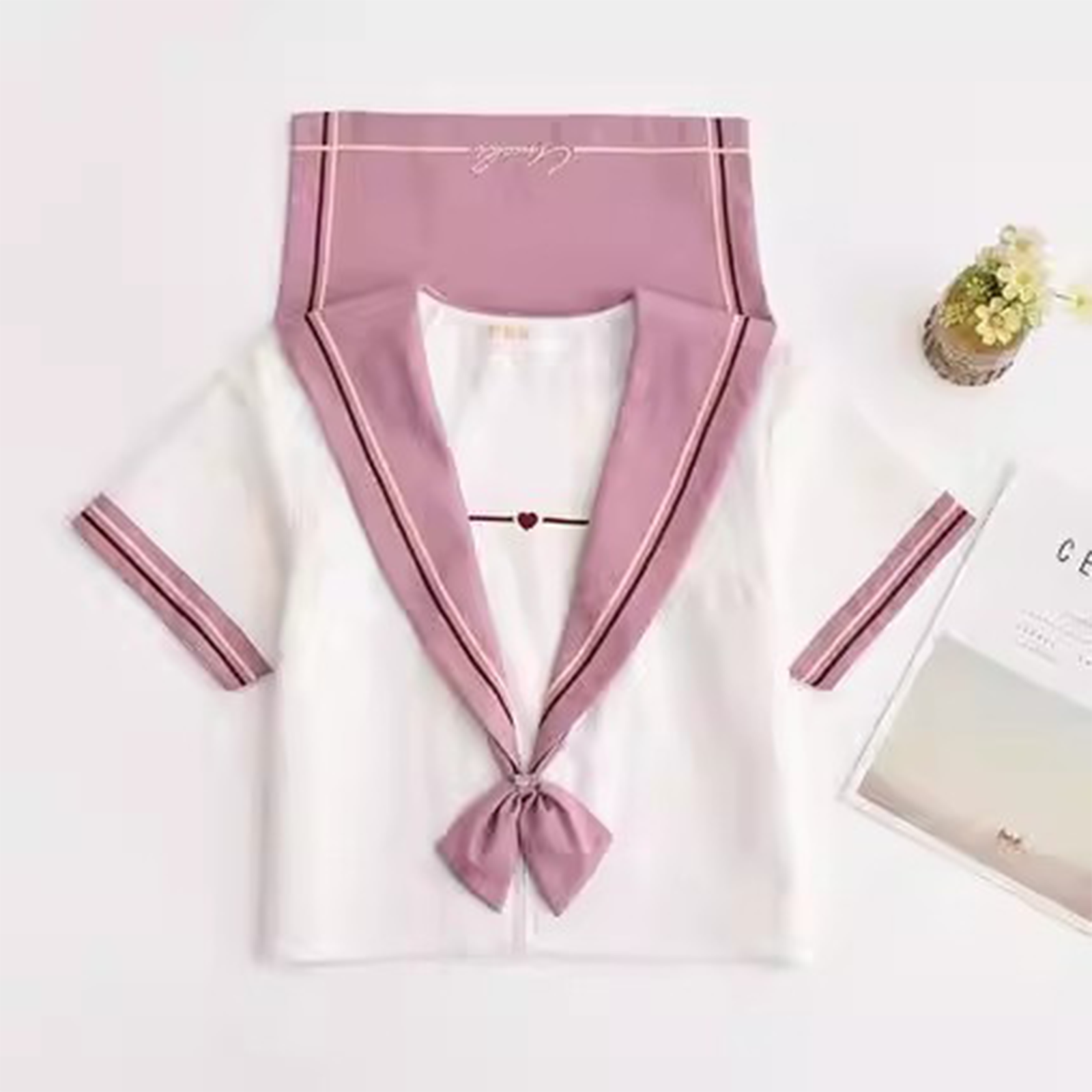 Japanese JK Uniform Set | Pink Embroidered Kansai Collar Sailor Suit | Summer Women’s Student Academy Style Pleated Skirt C046 party X party