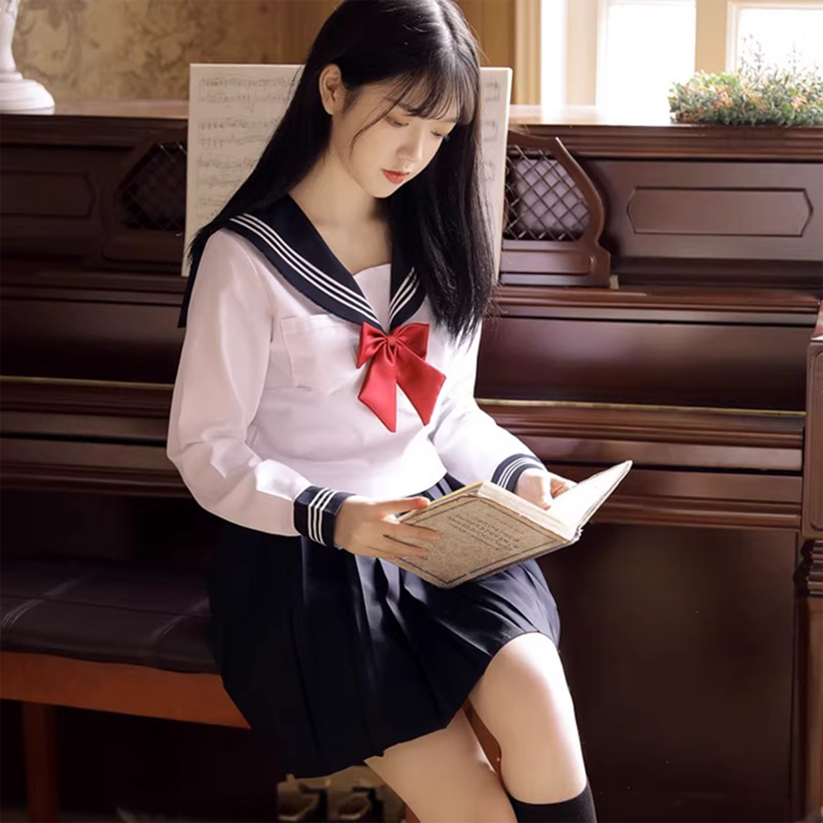 Authentic Japanese Sailor Suit Set | Three-Line Academy Style JK Uniform | Women’s Summer Class & Graduation Group Uniform C033 party X party