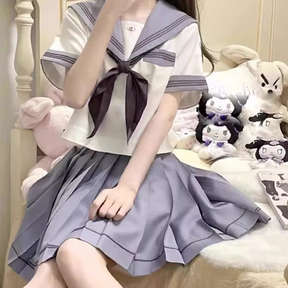 Tsukino HOUSE Fujitsu High Series: Gray-Purple Japanese Sailor Uniform | Summer Short-Sleeve JK Set - Dopamine Aesthetic C026 party X party