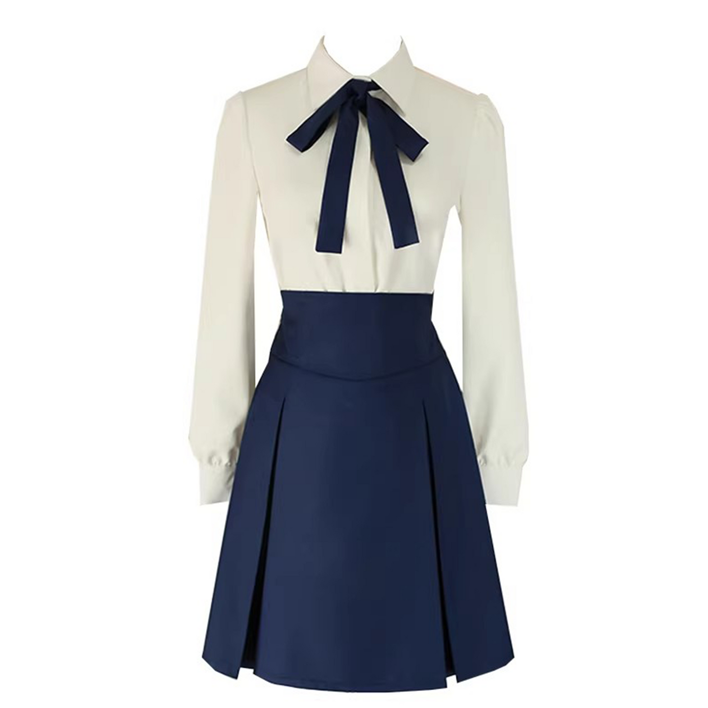 Elegant Blue-and-White High-Waist Corset Dress Set - Women’s Long-Sleeve Academy Cosplay Uniform (C014) party X party