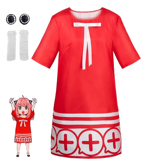 Spy x Family Anya Cosplay Dress – Red Version with Hair Accessories SF006 party X party