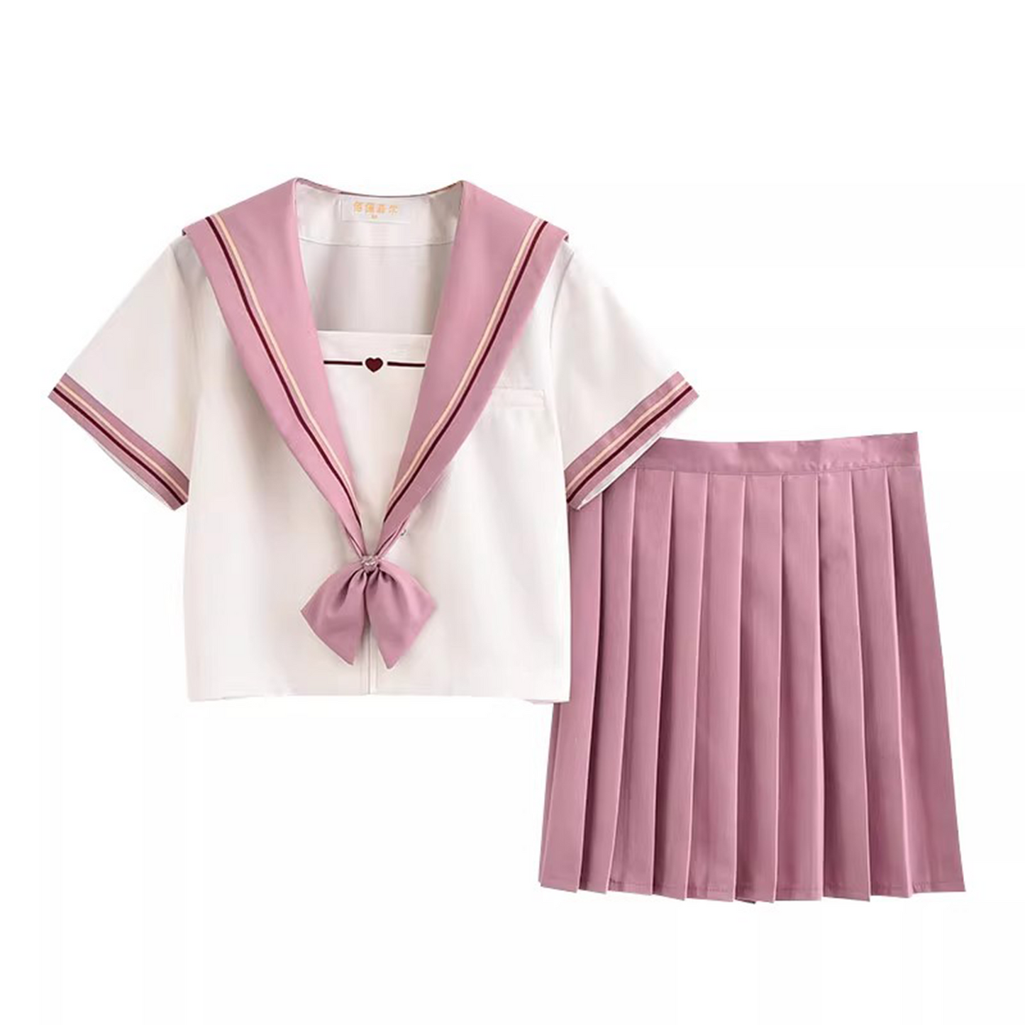 Japanese JK Uniform Set | Pink Embroidered Kansai Collar Sailor Suit | Summer Women’s Student Academy Style Pleated Skirt C046 party X party
