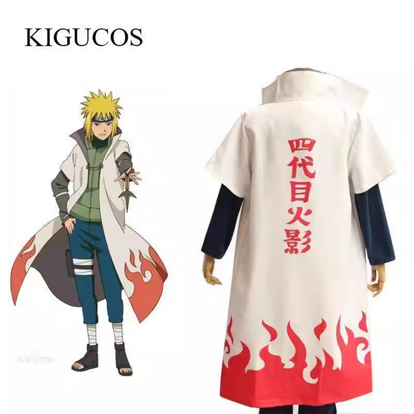 Naruto Fourth Hokage Flame Cloak – Minato Namikaze White Coat Cosplay Costume N001 party X party