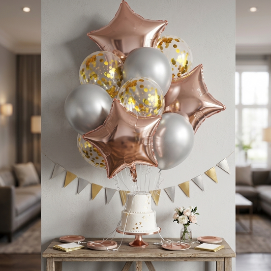Party Sequins Star Balloon Decoration Set - Gold and Silver Rose S010 party X party