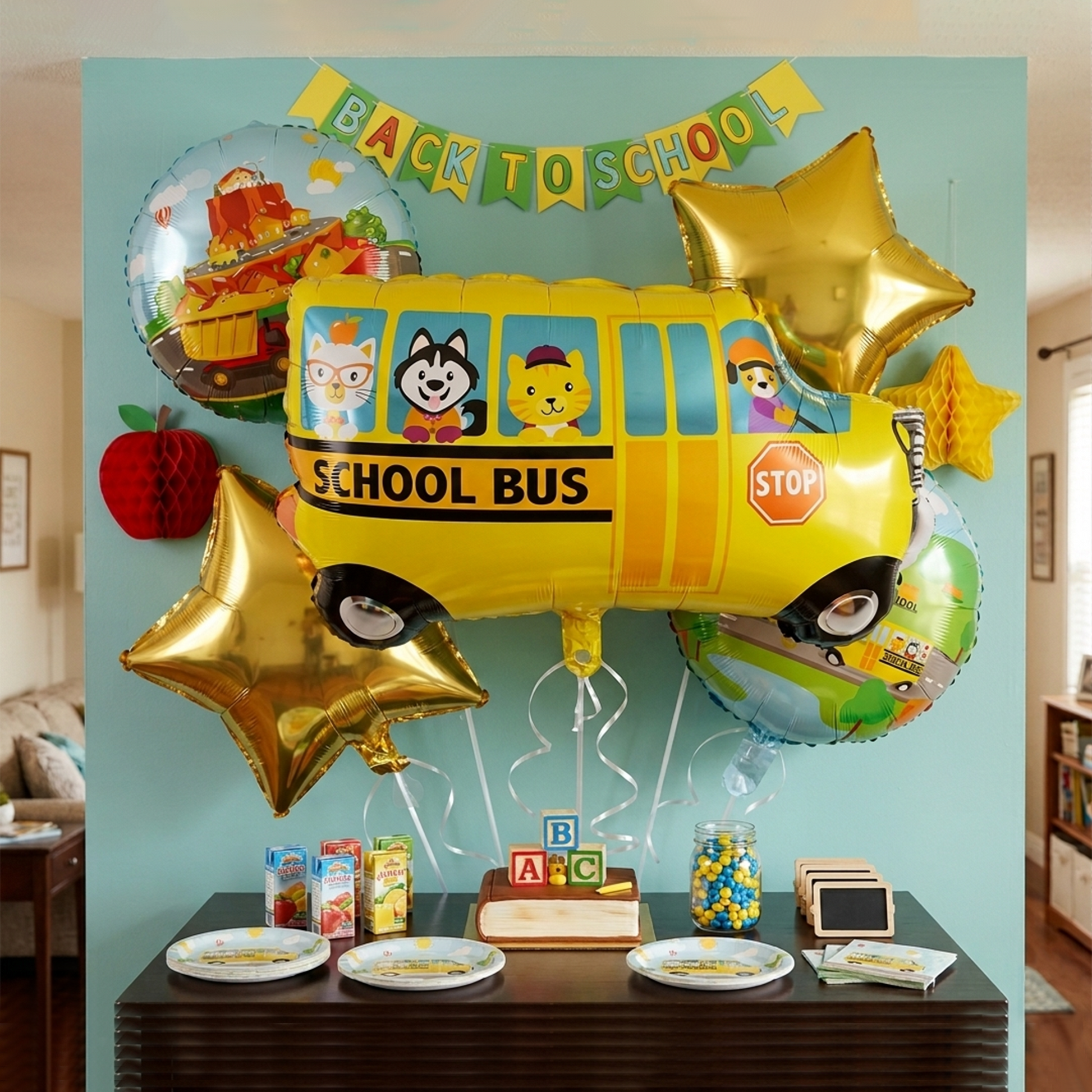Party Balloons - Cartoon School Bus Balloons Decoration Combination - S122 party X party