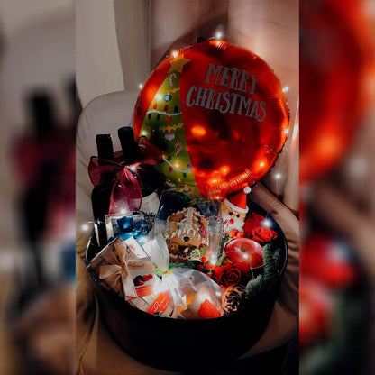Christmas Eve Balloon & Gift Set – Exquisite Gold Foil Wine & Fruit Box – 0010 - party X party