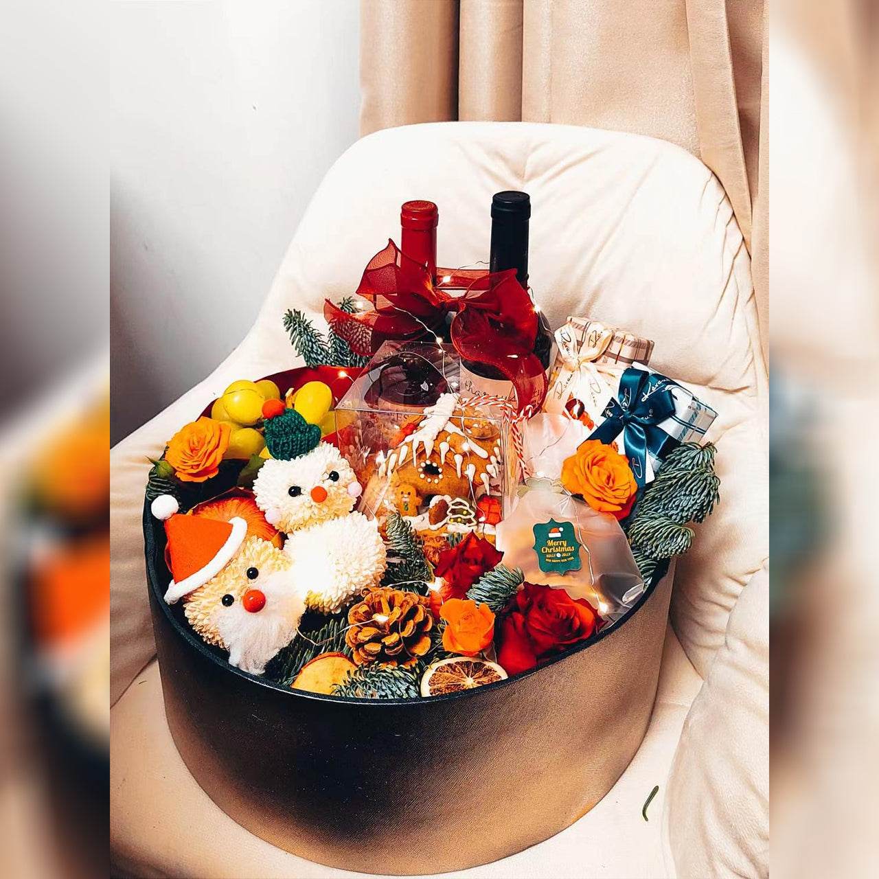 Christmas Eve Balloon & Gift Set – Exquisite Gold Foil Wine & Fruit Box – 0010 - party X party