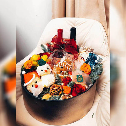 Christmas Eve Balloon & Gift Set – Exquisite Gold Foil Wine & Fruit Box – 0010 - party X party