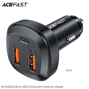 ACEFAST B9 66W Fast Car Charger – 2×USB-A + 1×USB-C – Black – LP-228 - party X party