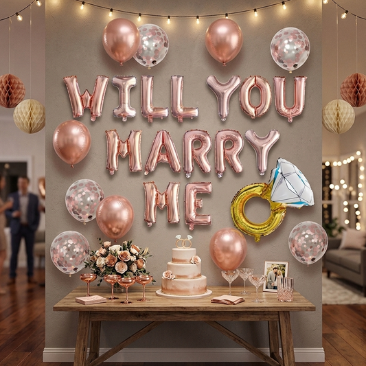 Rose Gold Proposal Balloon Set, Diamond Ring, Proposal Decoration – S129 party X party