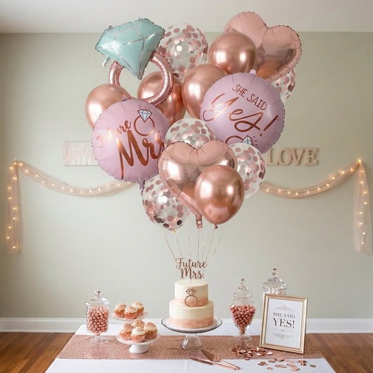 Rose Gold Proposal Balloon Ring Set - Heart Balloon Diamond Ring Proposal Decoration Set S131 party X party