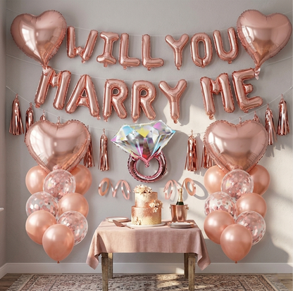Rose Gold Proposal Ring Set - Heart Balloon Diamond Ring Decoration Set - S132 party X party