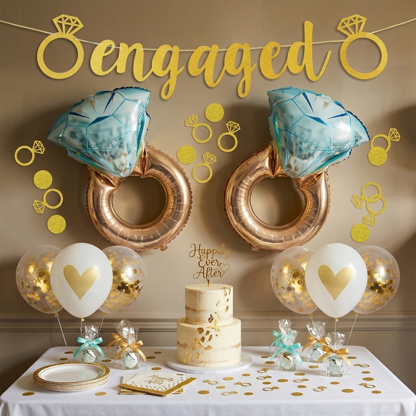 Engagement Party Balloon Decoration Set - Engaged PARTY Gold Celebration Decor S135 party X party