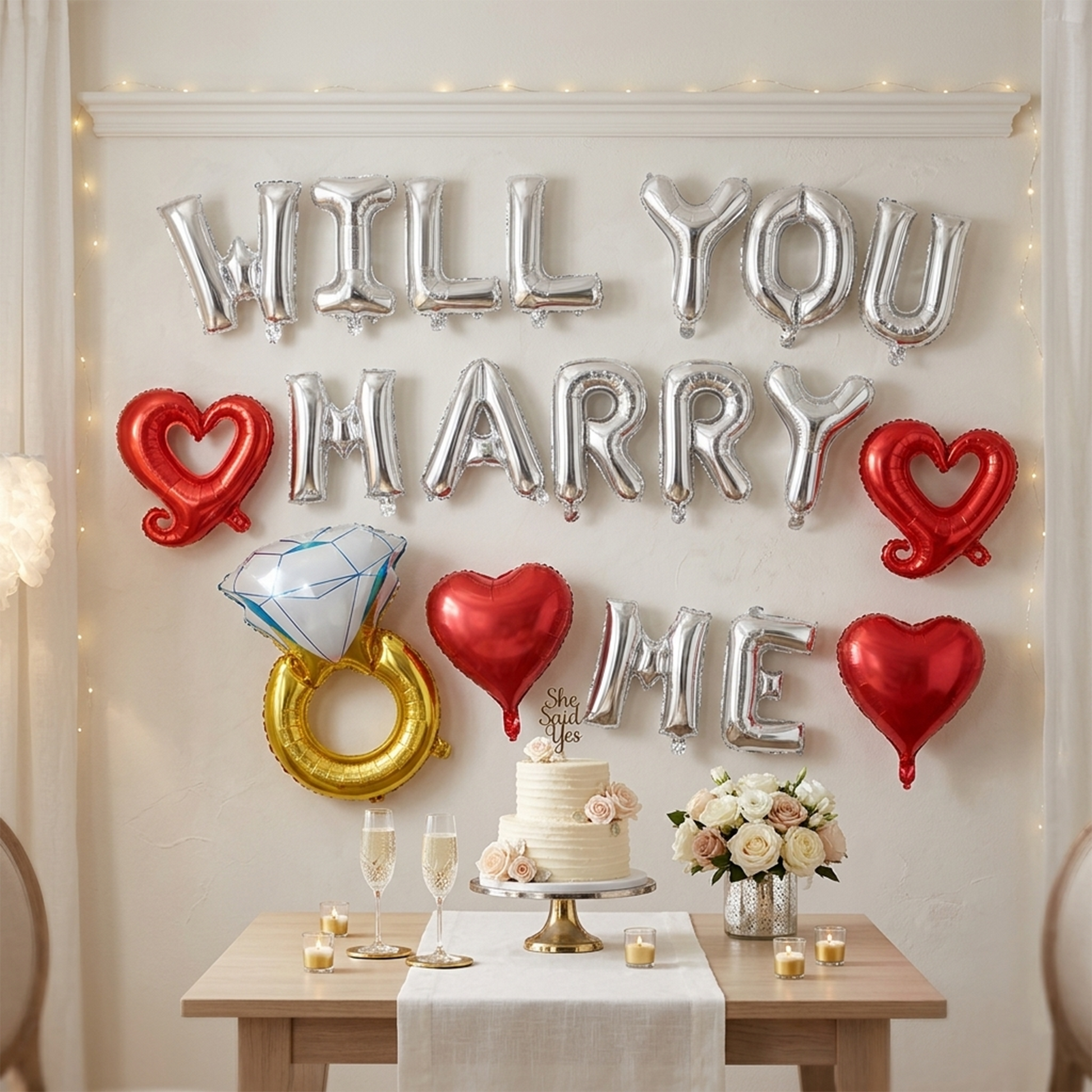 Silver Diamond Ring Proposal Set | Engagement & Wedding Décor - S143 party X party