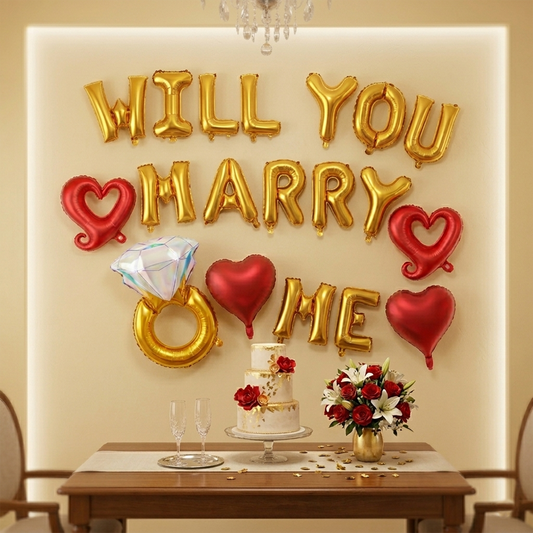 Gold Diamond Ring Balloon Proposal Decoration Set | Engagement & Wedding Décor – S144 party X party
