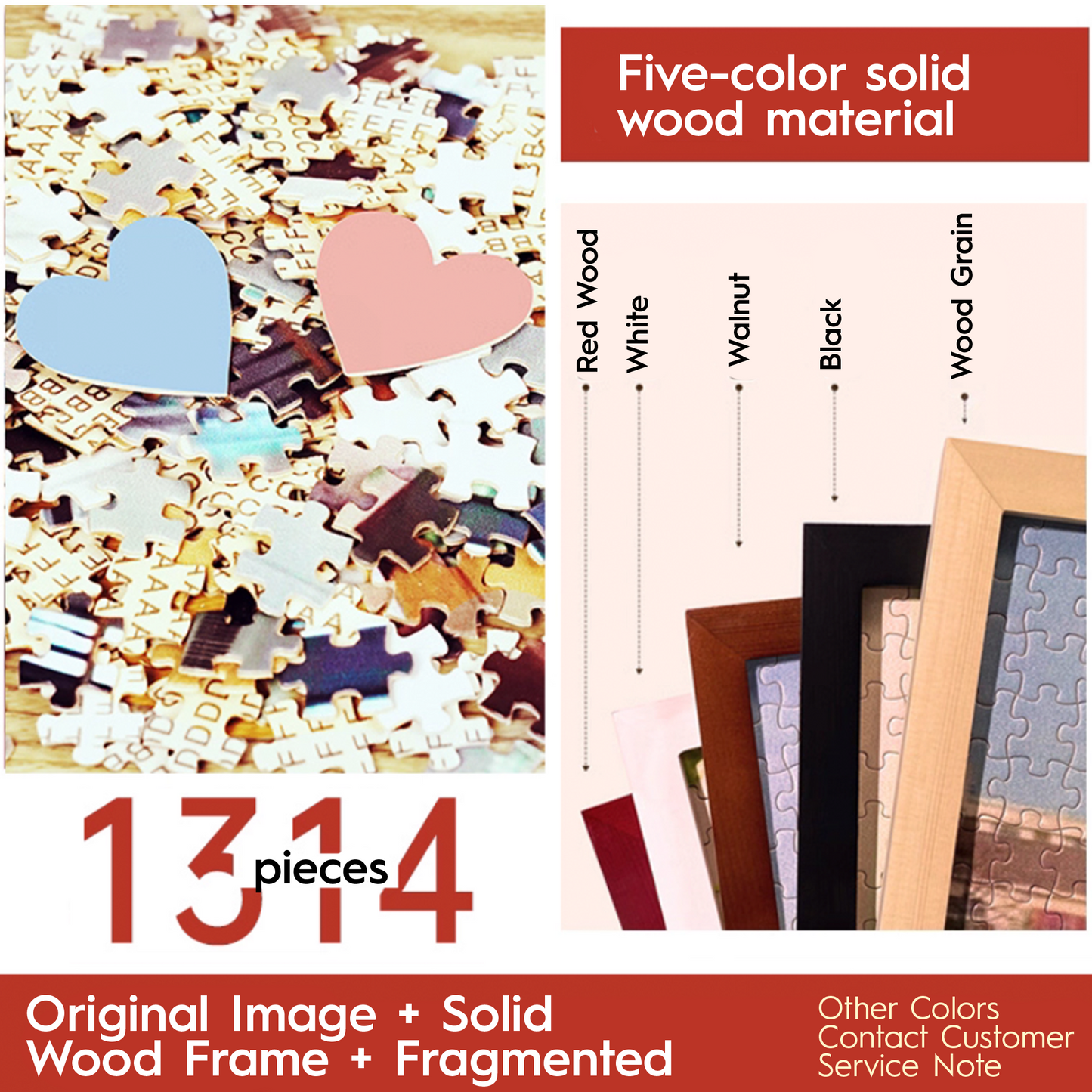 Personalized Couple Photo Jigsaw Puzzle with Solid Wood Frame – Custom Love Puzzle Gift (500–1314 Pieces)