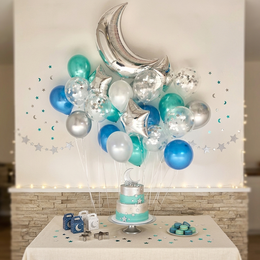 Moon Star Balloon Set Blue and Green Party Balloon Set – S151 party X party
