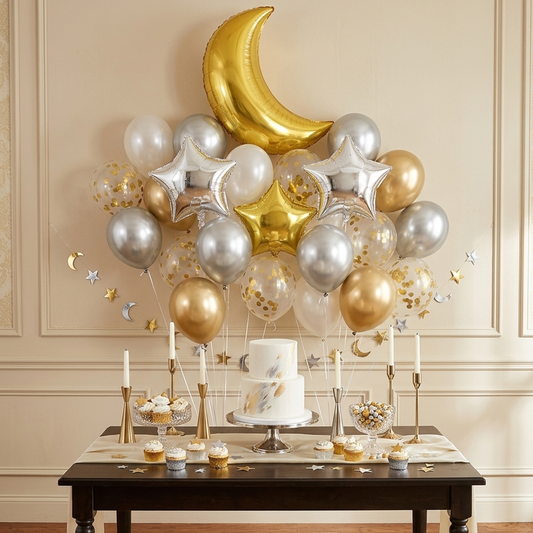 Moon Star Balloon Set Metallic Silver, Gold Party Balloon Set – S152 party X party