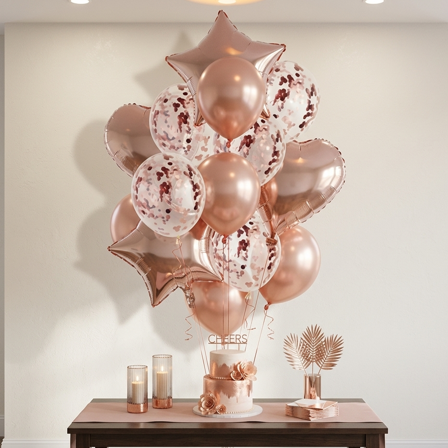 Party Sequin Balloon Decoration Set - Rose Gold Star & Heart Balloons (Rose Gold) - – S015 party X party